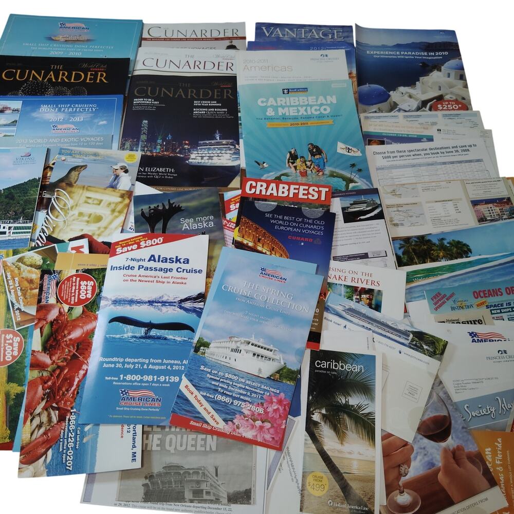 Vintage International Cruise Line Ephemera Collection - Brochures & Ads - 9 Lbs